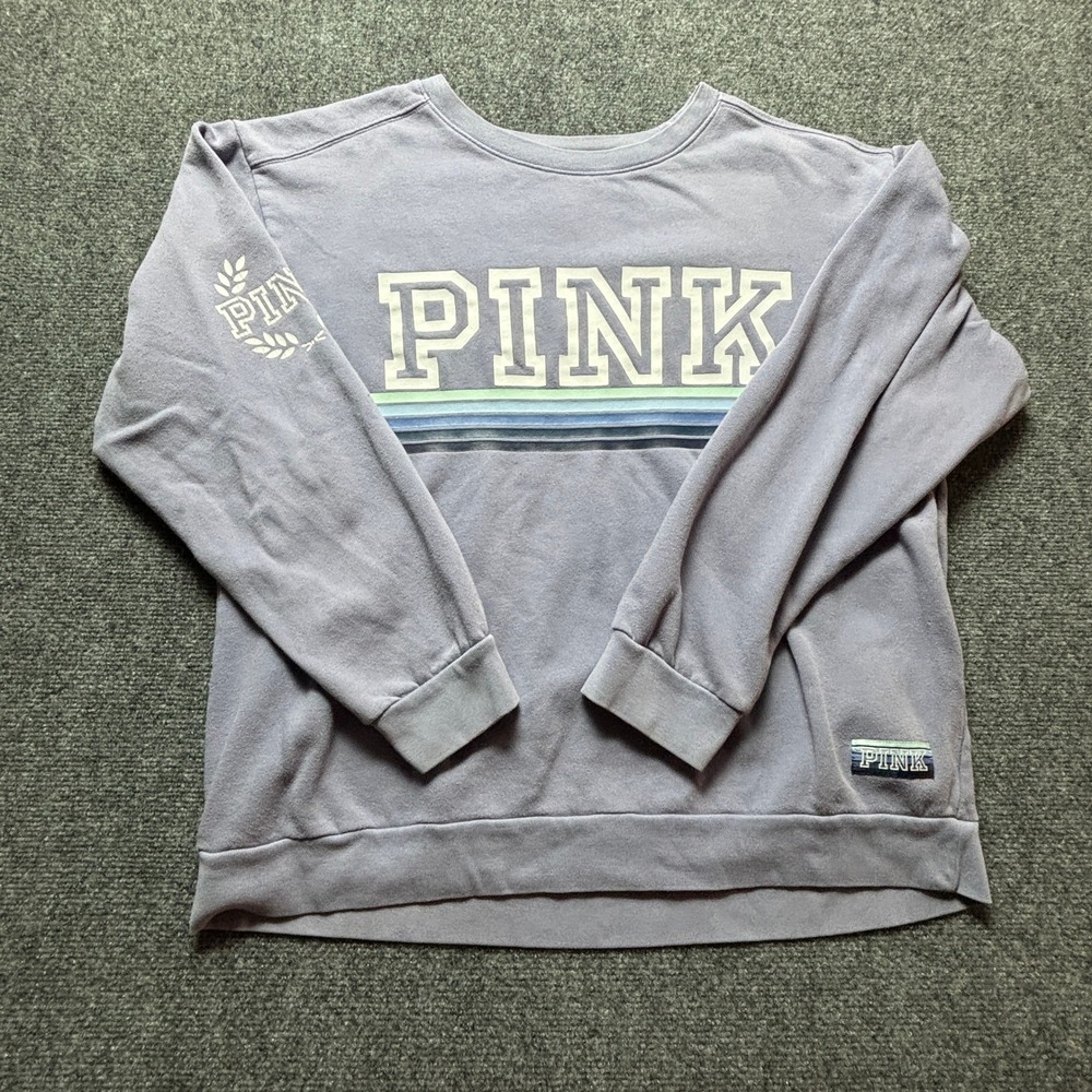 PINK Victorias Secret Sweatshirt Womens Large Purple Logo Crewneck